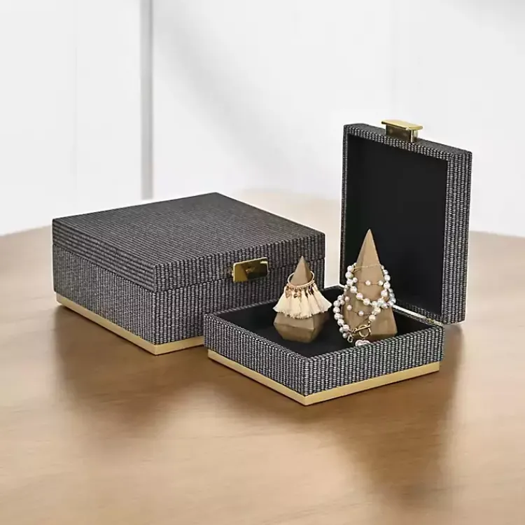 Baskets & Boxes>Kirklands Home Gray Woven Square Decorative Boxes, Set of 2
