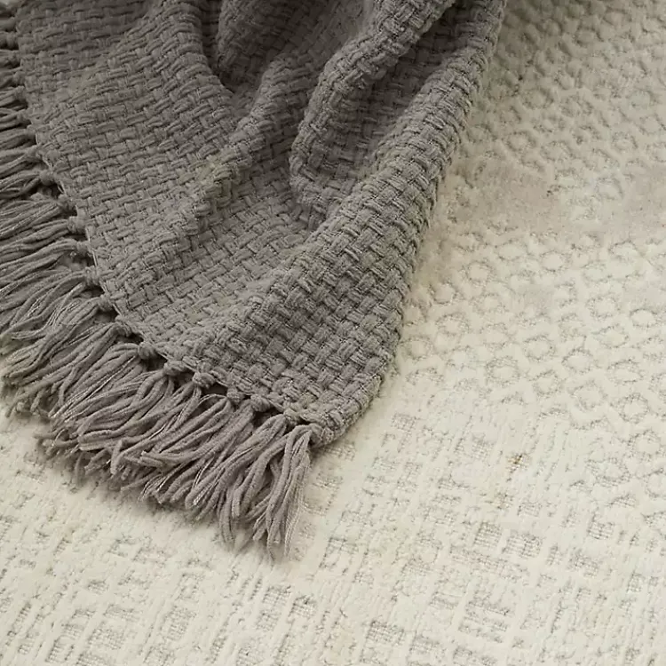 Blankets & Throws>Kirklands Home Woven Waffle Knit Chenille Throw Gray