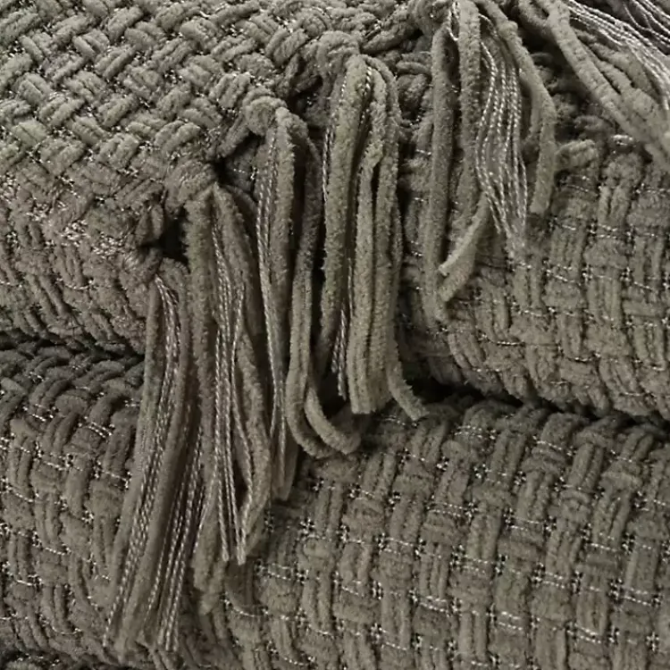 Blankets & Throws>Kirklands Home Woven Waffle Knit Chenille Throw Gray