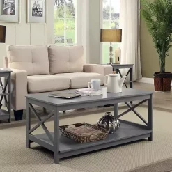 Kirklands Home X-Frame Single Shelf Coffee Table Gray New