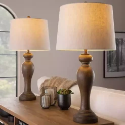 Kirklands Home Gray-Brown Spindle Table Lamps, Set of 2 Tan Discount