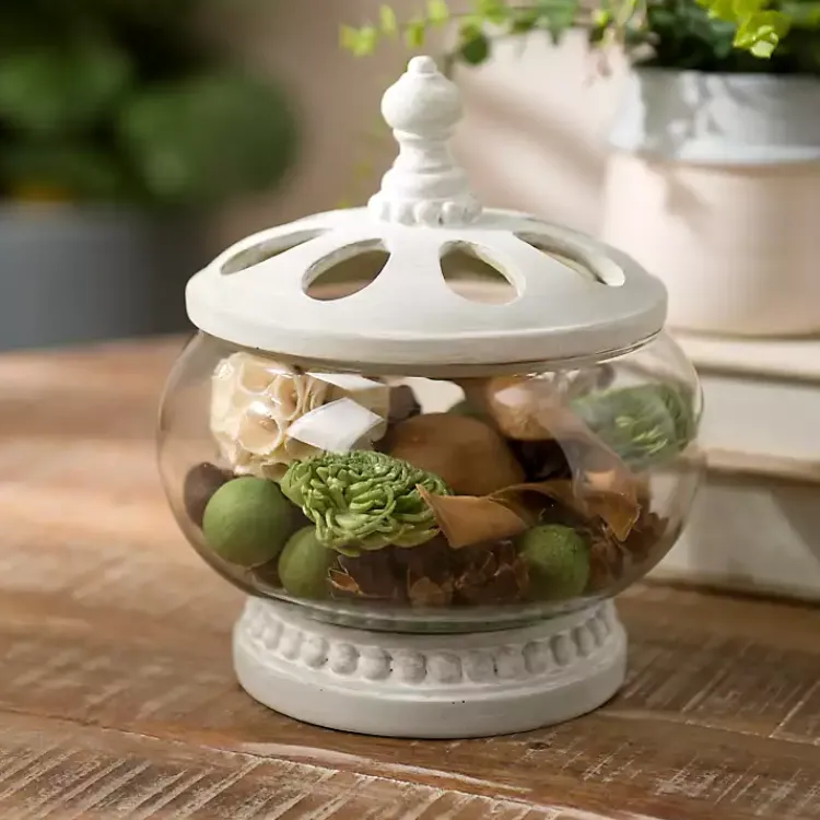 Decorative Bowls & Jars>Kirklands Home wash Beaded Glass Potpourri Jar, 11.5 in. Gray