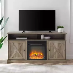 Kirklands Home Graywash Rustic Fireplace Cabinet Brown Discount
