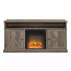 Kirklands Home Graywash Rustic Fireplace Cabinet Brown Discount