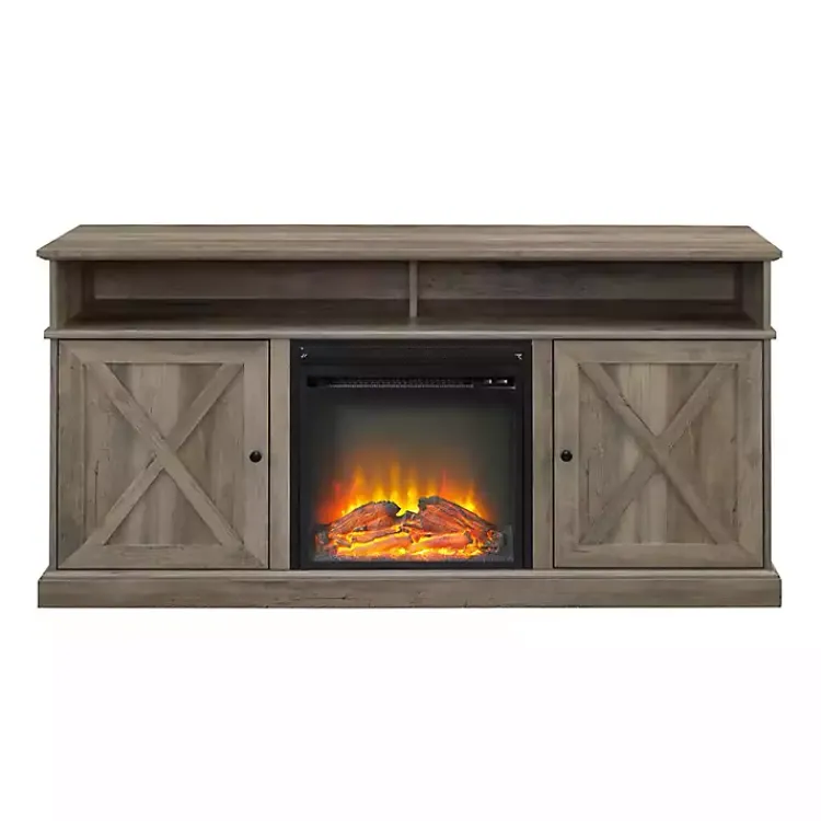 Kirklands Home Graywash Rustic Fireplace Cabinet Brown Discount