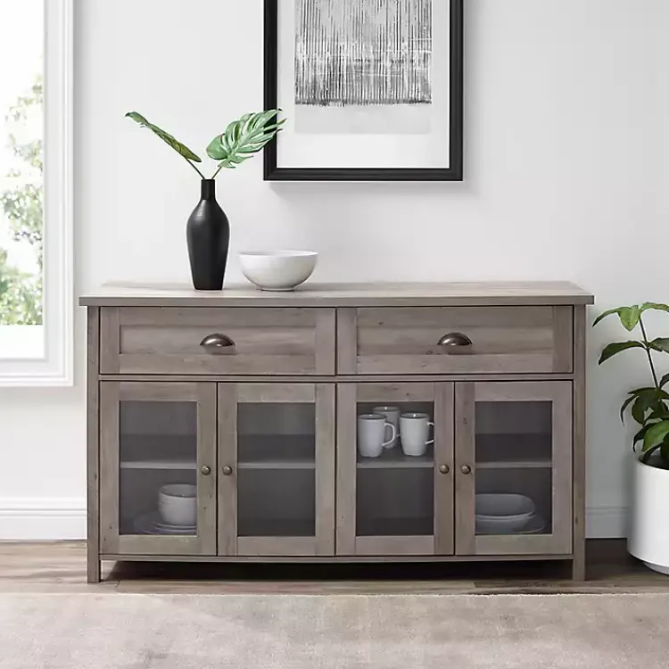 Kirklands Home wash Rustic Glass Front Sideboard Gray Clearance