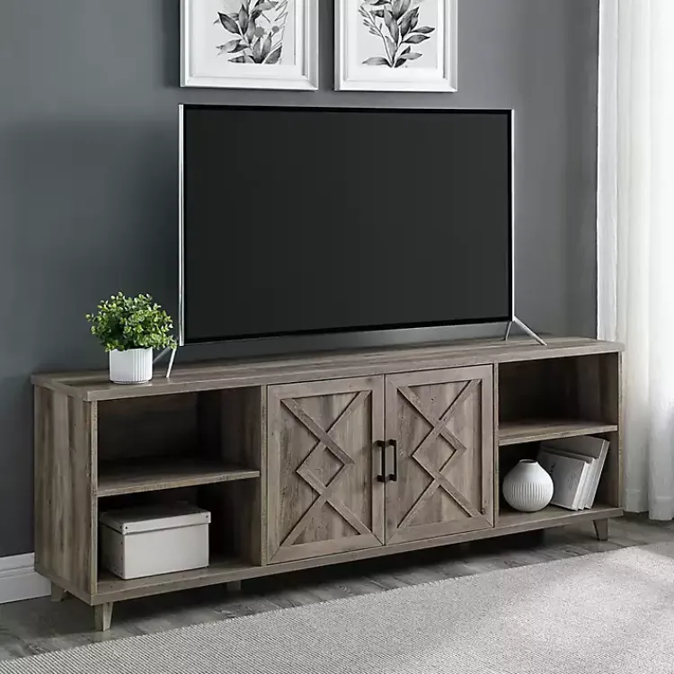 Kirklands Home wash Wood Helix Open Shelf TV Stand Gray Sale