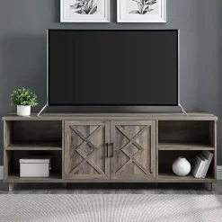 Kirklands Home wash Wood Helix Open Shelf TV Stand Gray Sale