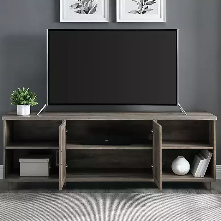 Kirklands Home wash Wood Helix Open Shelf TV Stand Gray Sale