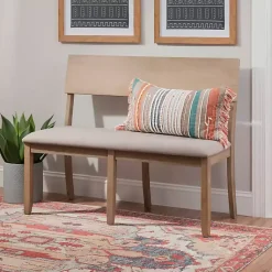 Kirklands Home wash Wood Upholstered Jorissen Bench Gray Online