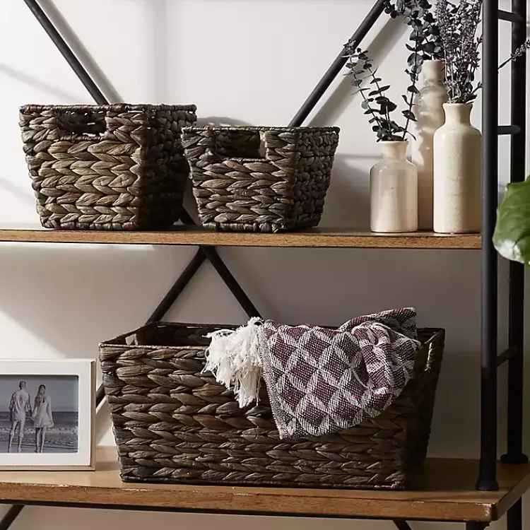 Baskets & Boxes>Kirklands Home Graywashed Woven Water Hyacinth Baskets, Set of 3