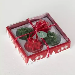 Christmas Decorations>Kirklands Home Green & Red Poinsettia Candles, Set of 4