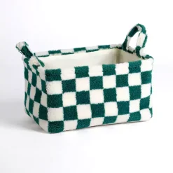Baskets & Boxes>Kirklands Home & White Checkered Sherpa Storage Bin Green