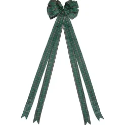 Christmas Tree Decorations>Kirklands Home Green and Black Plaid Bow Christmas Tree Topper