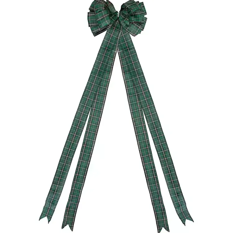 Christmas Tree Decorations>Kirklands Home Green and Black Plaid Bow Christmas Tree Topper