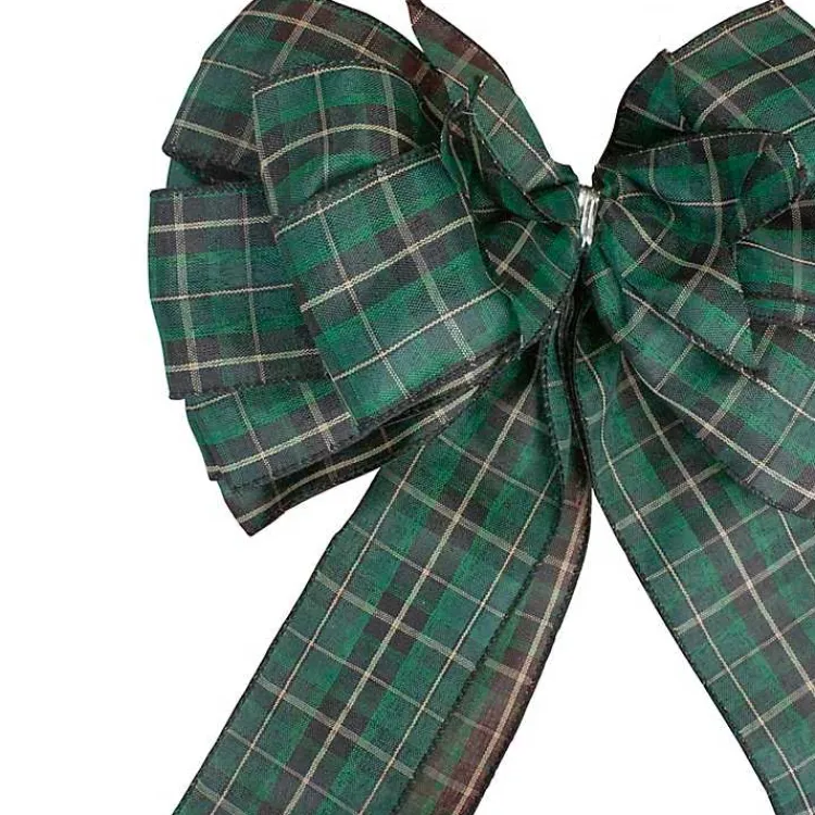 Christmas Tree Decorations>Kirklands Home Green and Black Plaid Bow Christmas Tree Topper