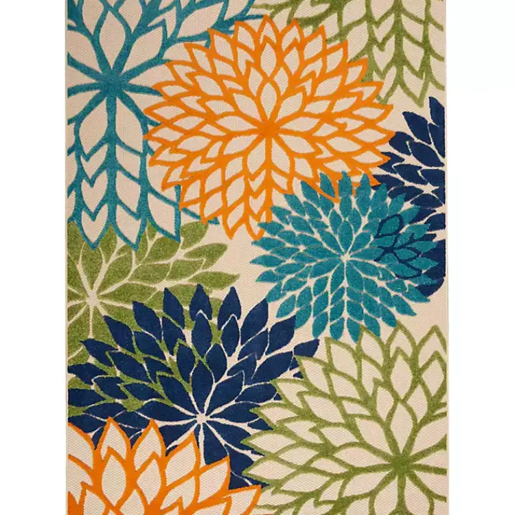 Kirklands Home Green and Blue Floral Burst Outdoor Area Rug, 6x9 Hot