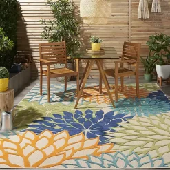 Kirklands Home Green and Blue Floral Burst Outdoor Area Rug, 6x9 Hot