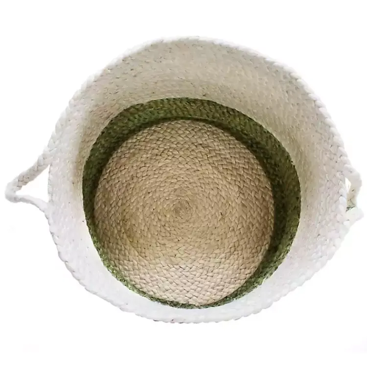 Baskets & Boxes>Kirklands Home Green and Cream Woven Basket with Tassel, 17 in.