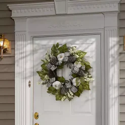 Wreaths>Kirklands Home Green and Gray Ribbon Harvest Mix Wreath