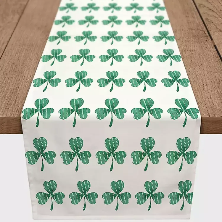 St Patricks Day Decorations>Kirklands Home Green and White Clover Grid Table Runner, 72 in.
