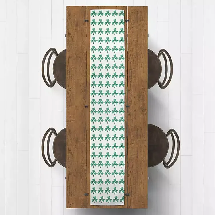 St Patricks Day Decorations>Kirklands Home Green and White Clover Grid Table Runner, 72 in.