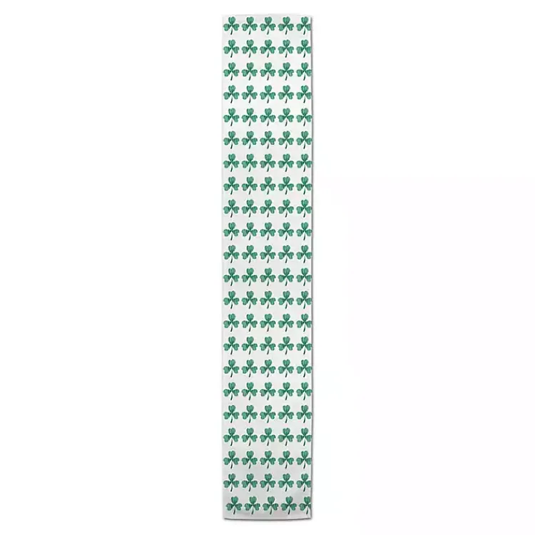 St Patricks Day Decorations>Kirklands Home Green and White Clover Grid Table Runner, 90 in.