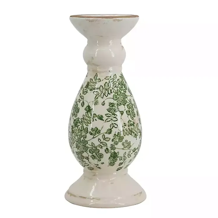 Candle Holders>Kirklands Home Green and White Floral Candle Holder, 12.5 in.