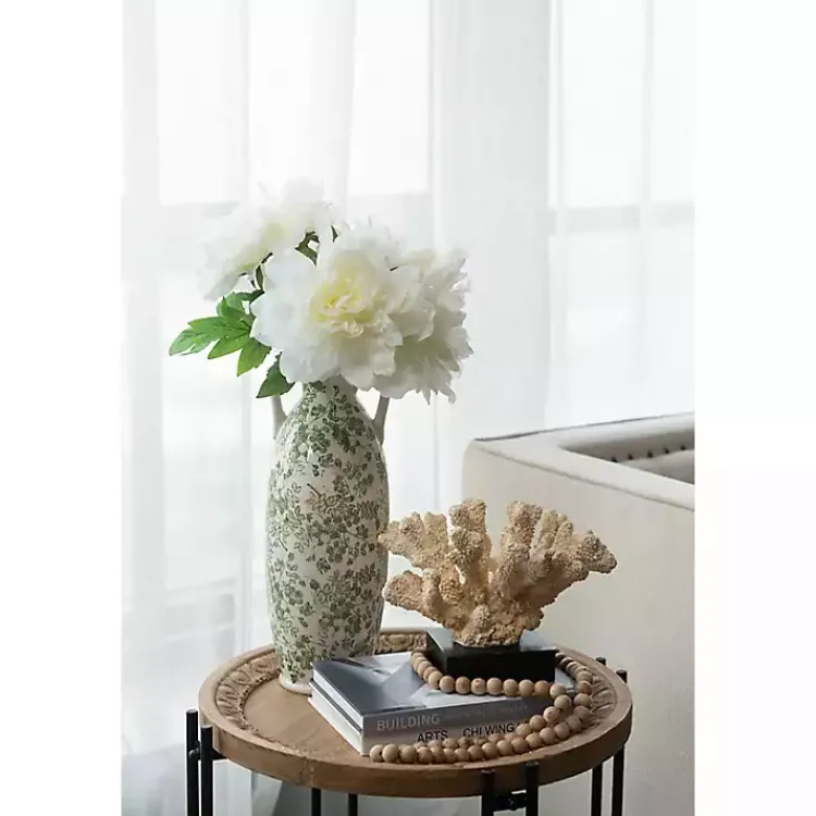 Vases>Kirklands Home Green and White Floral Ceramic Vase, 15.6 in.