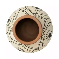 Vases>Kirklands Home Green and White Floral Terracotta Vase