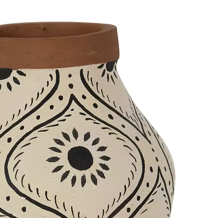 Vases>Kirklands Home Green and White Floral Terracotta Vase