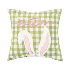 Easter Decorations>Kirklands Home Green and White Gingham Bunny Ears Pillow
