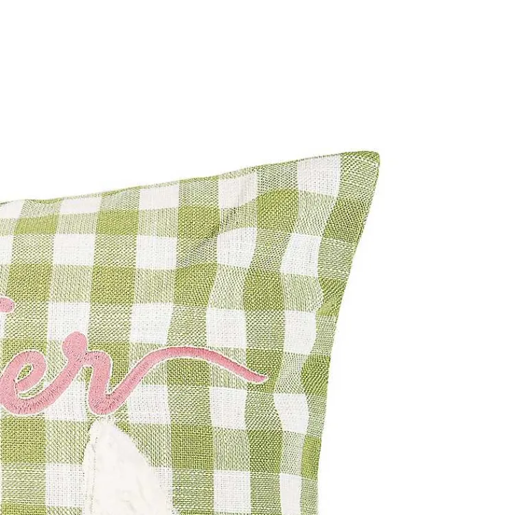 Easter Decorations>Kirklands Home Green and White Gingham Bunny Ears Pillow