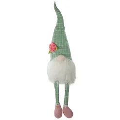 Statues & Figurines>Kirklands Home Green and White Plaid Gnome Shelf Sitter
