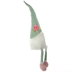 Statues & Figurines>Kirklands Home Green and White Plaid Gnome Shelf Sitter