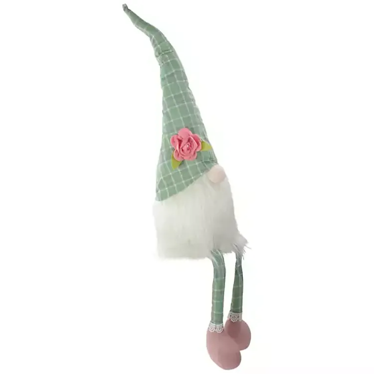 Statues & Figurines>Kirklands Home Green and White Plaid Gnome Shelf Sitter