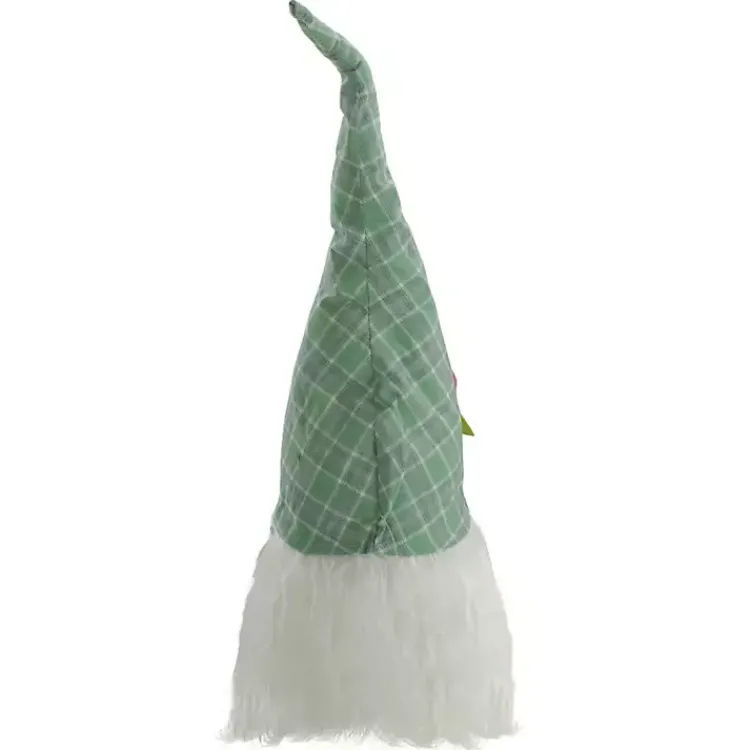 Statues & Figurines>Kirklands Home Green and White Plaid Gnome Shelf Sitter