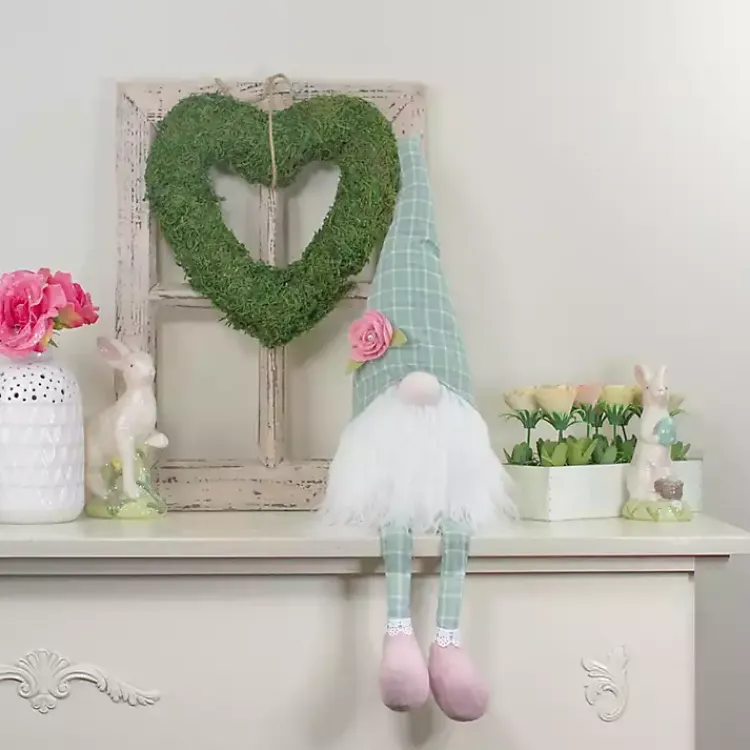 Statues & Figurines>Kirklands Home Green and White Plaid Gnome Shelf Sitter