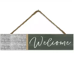 Kirklands Home Green and White Welcome Wall Plaque Hot
