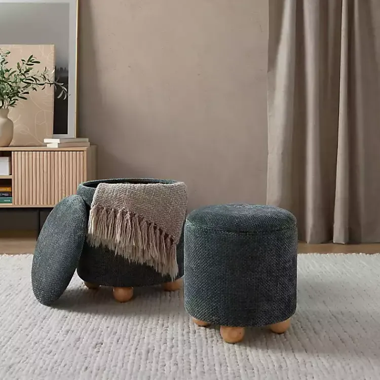 Kirklands Home Bacci Nesting Ottomans, Set of 2 Green New