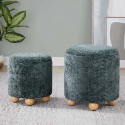 Kirklands Home Bacci Nesting Ottomans, Set of 2 Green New