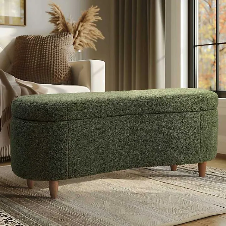 Kirklands Home Boucle Flip-Top Storage Bench Green Clearance