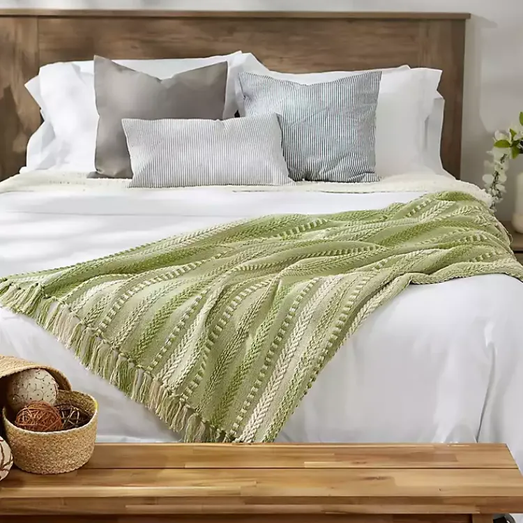 Blankets & Throws>Kirklands Home Braided Fringe Throw Green