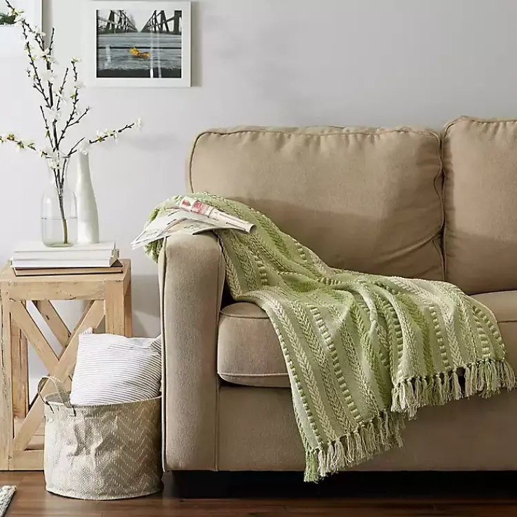 Blankets & Throws>Kirklands Home Braided Fringe Throw Green