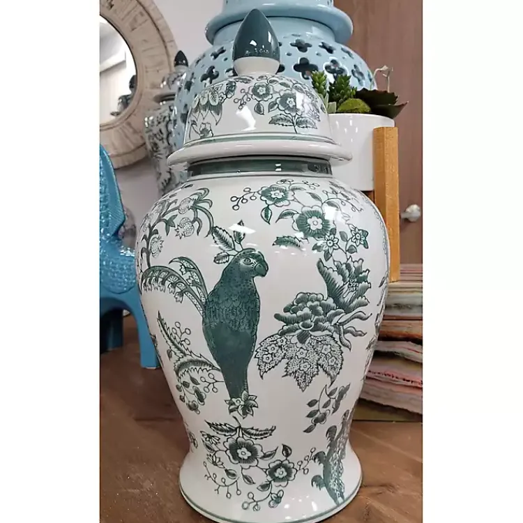Decorative Bowls & Jars>Kirklands Home Ceramic Chinoiserie Jar Green