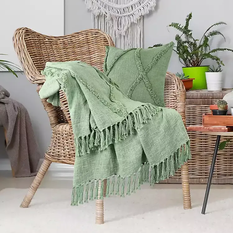 Blankets & Throws>Kirklands Home Diamond Tufted Cotton Throw Green
