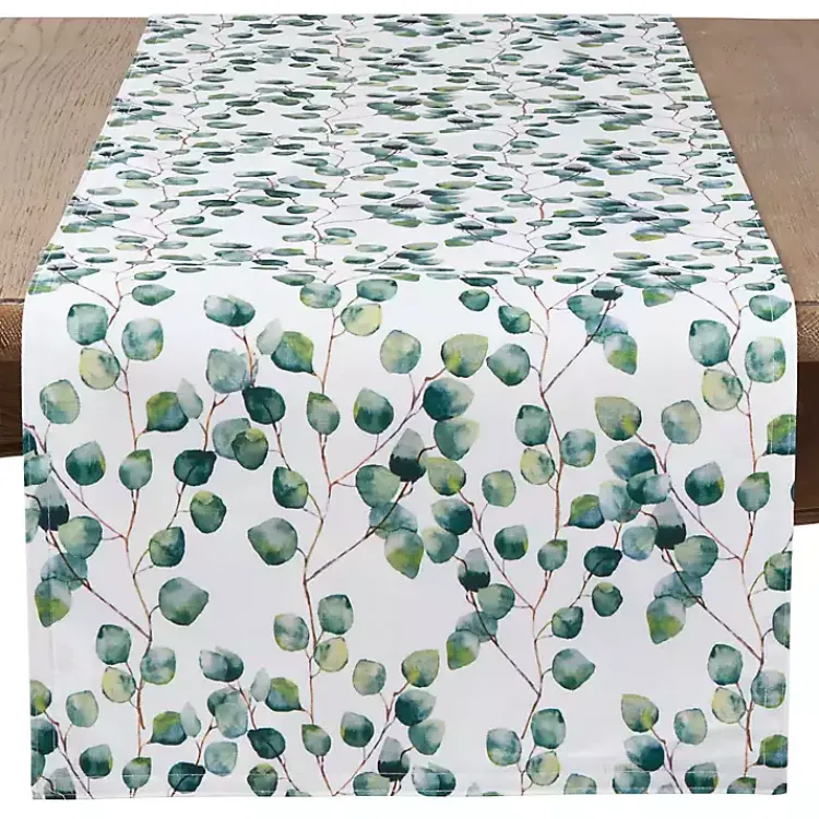Kirklands Home Eucalyptus Leaf Long Polyester Runner Green Sale