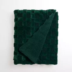 Blankets & Throws>Kirklands Home Faux Fur and Boucle Checkerboard Throw Green