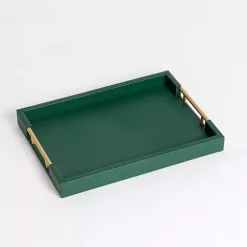 Decorative Trays>Kirklands Home Faux Leather Gold Handle Tray Green