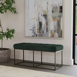 Kirklands Home Faux Suede Upholstered Metal Frame Bench Green Online